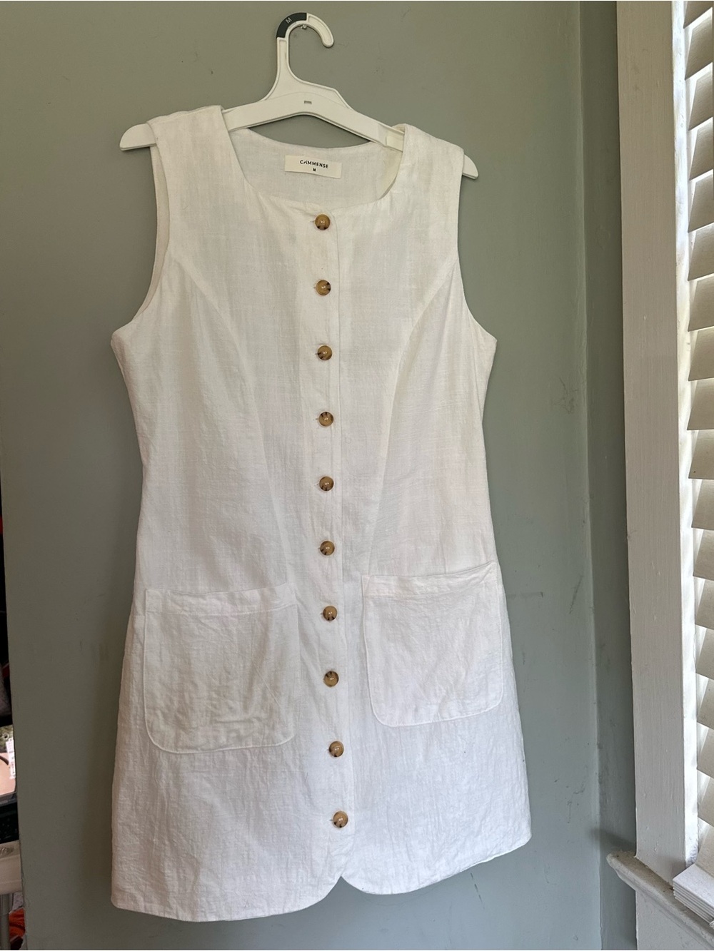 Commense White 100% Cotton Button Front Mini Dress Size M Cottagecore